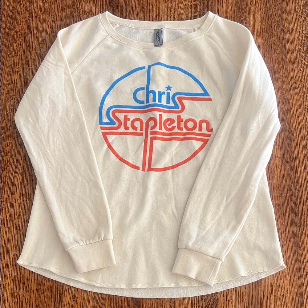 Chris Stapleton Circle Design Wave Wash Crewneck Sweatshirt Cream Red Blue SZ S